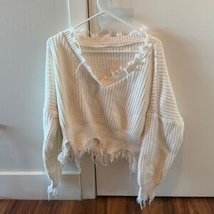 Women's Distressed White Sweater
